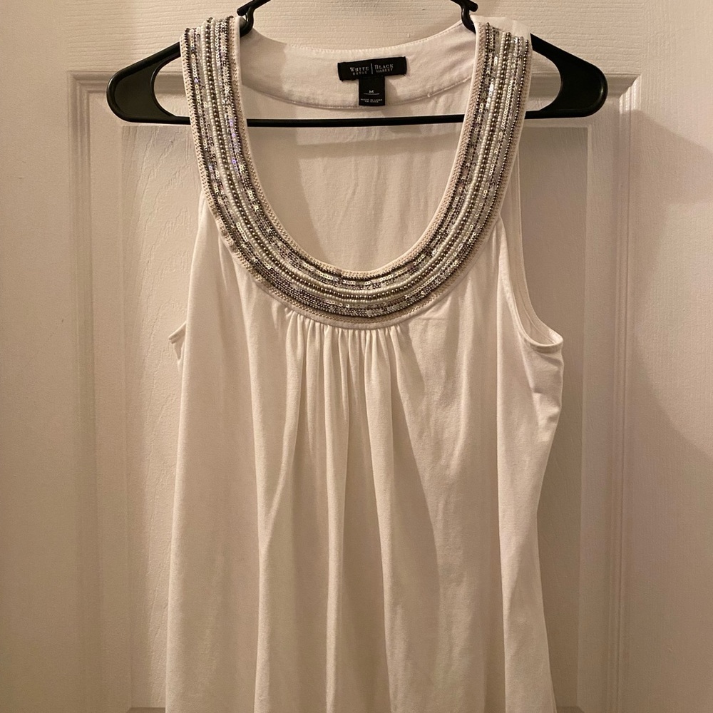 White Beaded-neck Tank